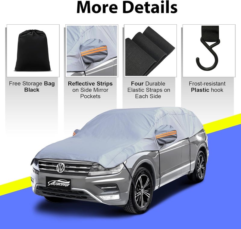 AltoCover Half Car Cover SUV, Top Cover for Windshield & Sunroof Protection with Cotton Liner, Hail Protector Car Cover Waterproof All Weather for Snow, Sun,Rain,Dust,Size M - Image 4